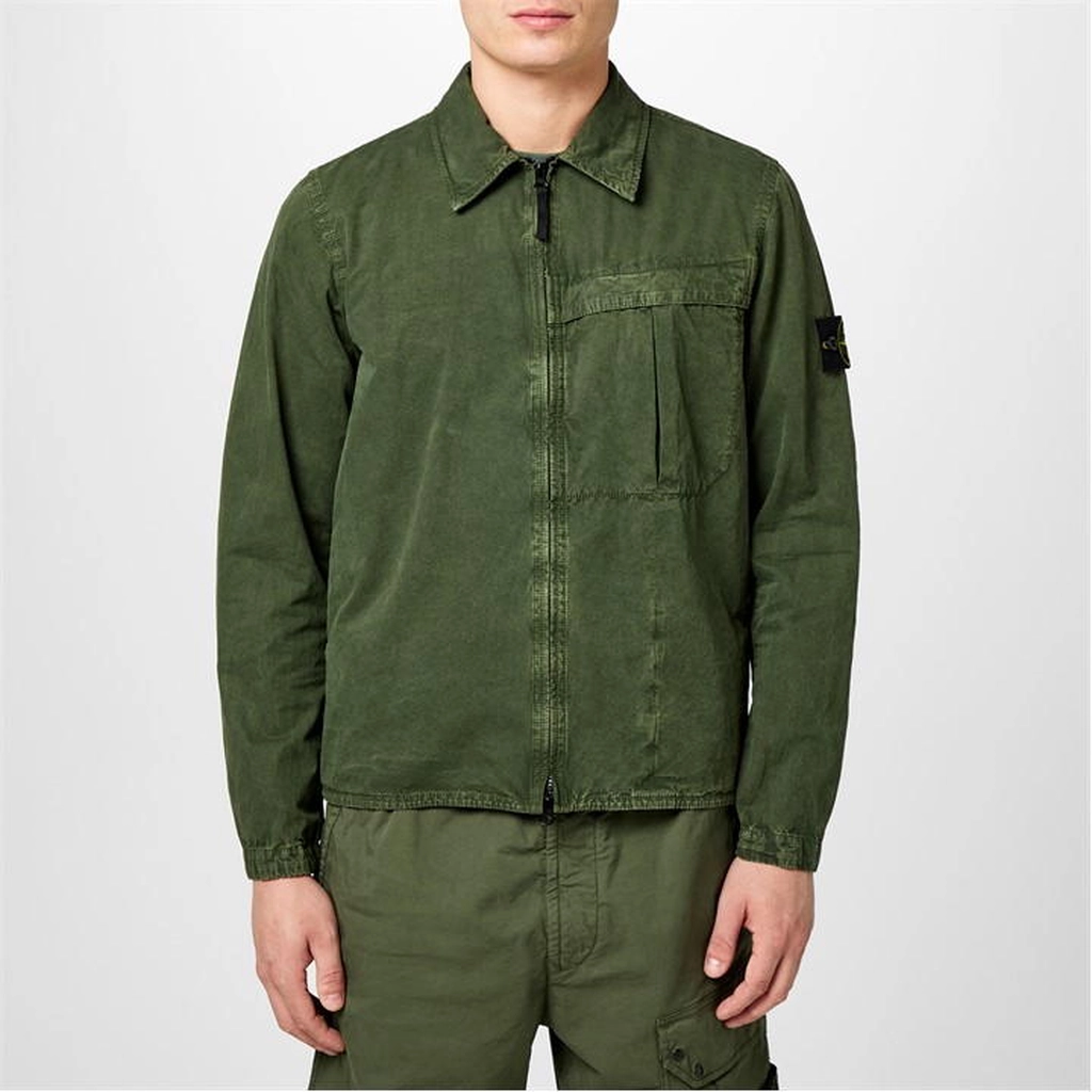 Stone Island Washed Cotton-Canvas Overshirt - Green